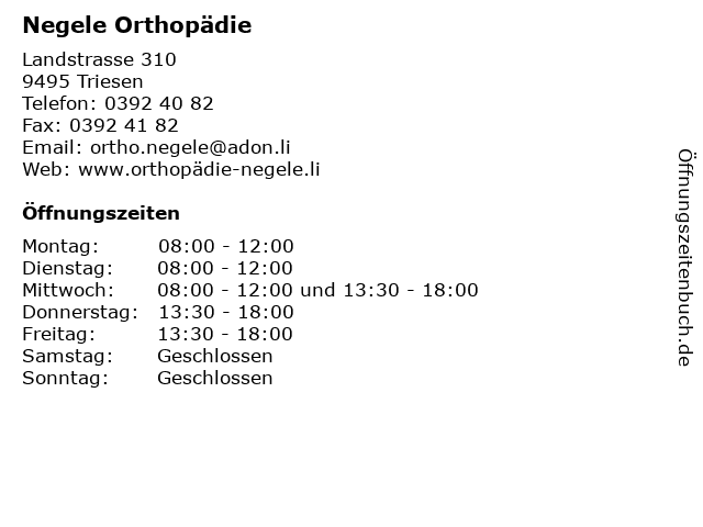 Negele Orthopädie in Triesen: Adresse und Öffnungszeiten