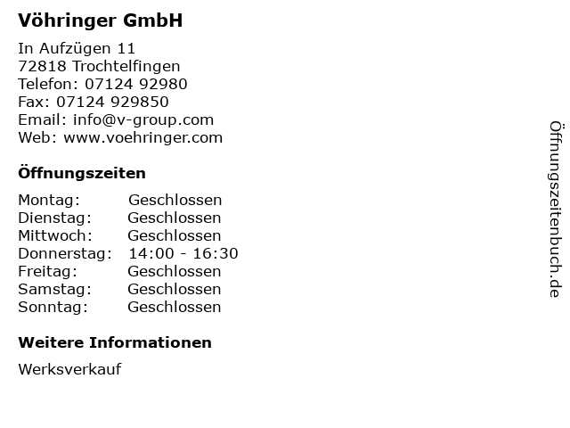 Vöhringer GmbH in Trochtelfingen: Adresse und Öffnungszeiten
