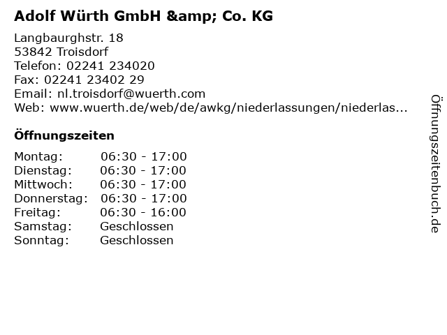 Adolf Würth GmbH & Co. KG in Troisdorf: Adresse und Öffnungszeiten