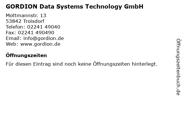 GORDION Data Systems Technology GmbH in Troisdorf: Adresse und Öffnungszeiten