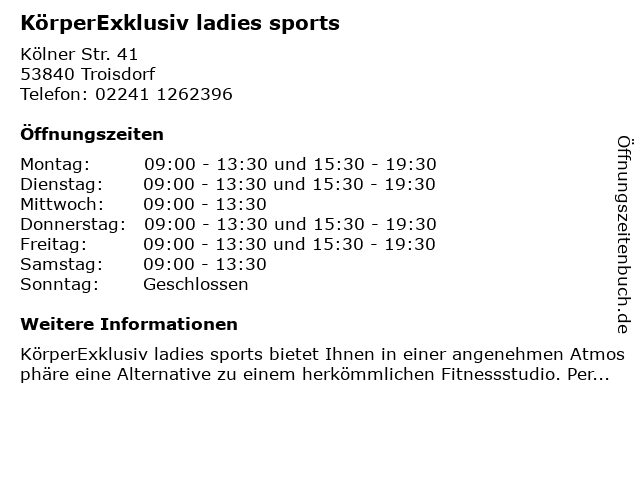 KörperExklusiv ladies sports in Troisdorf: Adresse und Öffnungszeiten