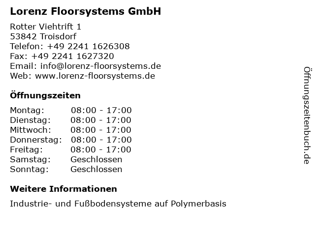 Lorenz Floorsystems GmbH in Troisdorf: Adresse und Öffnungszeiten
