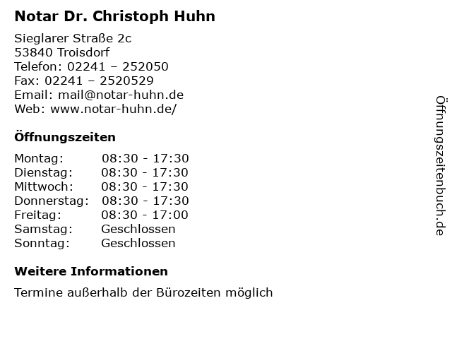 Notar Dr. Christoph Huhn in Troisdorf: Adresse und Öffnungszeiten