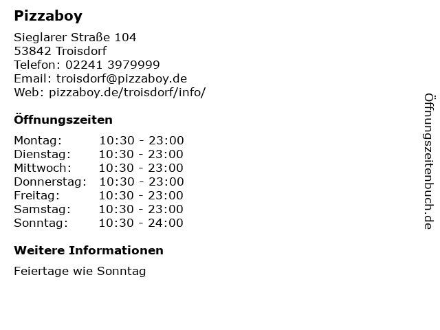 Pizzaboy in Troisdorf: Adresse und Öffnungszeiten