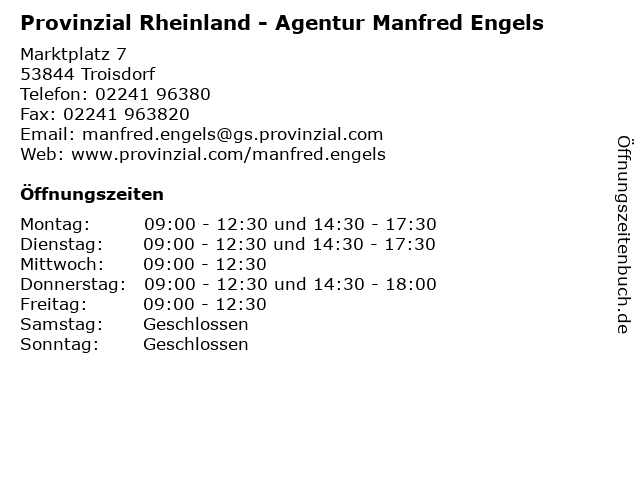 Provinzial Rheinland - Agentur Manfred Engels in Troisdorf: Adresse und Öffnungszeiten
