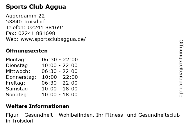 Sports Club Aggua in Troisdorf: Adresse und Öffnungszeiten