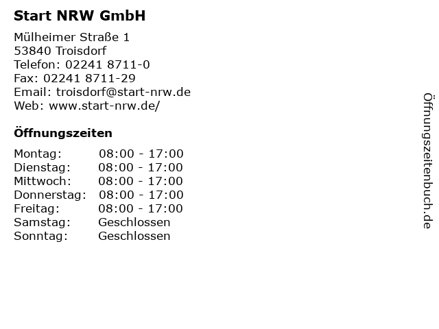 Start NRW GmbH in Troisdorf: Adresse und Öffnungszeiten