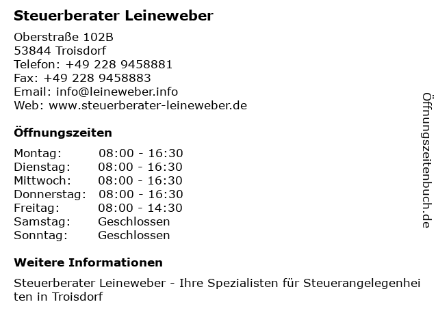 Steuerberater Leineweber in Troisdorf: Adresse und Öffnungszeiten