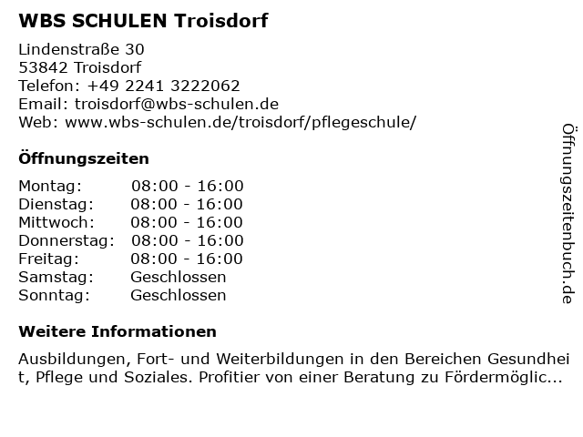 WBS SCHULEN Troisdorf in Troisdorf: Adresse und Öffnungszeiten