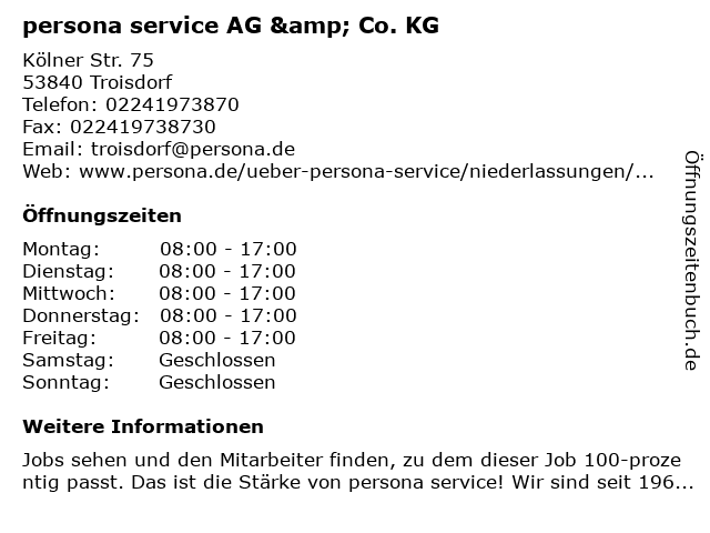 persona service AG & Co. KG in Troisdorf: Adresse und Öffnungszeiten