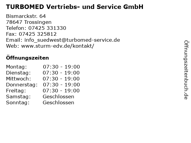 TURBOMED Vertriebs- und Service GmbH in Trossingen: Adresse und Öffnungszeiten