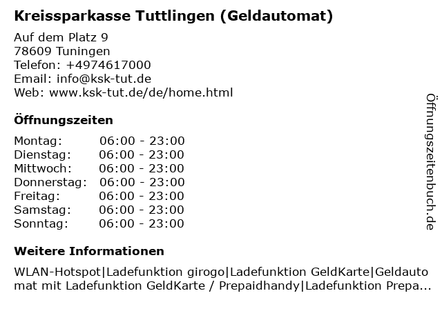 Kreissparkasse Tuttlingen (Geldautomat) in Tuningen: Adresse und Öffnungszeiten