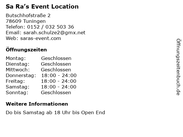 Sa Ra’s Event Location in Tuningen: Adresse und Öffnungszeiten