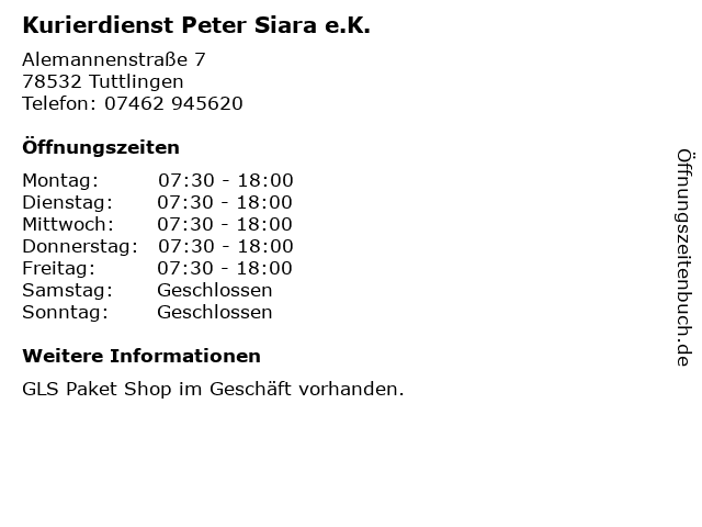 Kurierdienst Peter Siara e.K. in Tuttlingen: Adresse und Öffnungszeiten