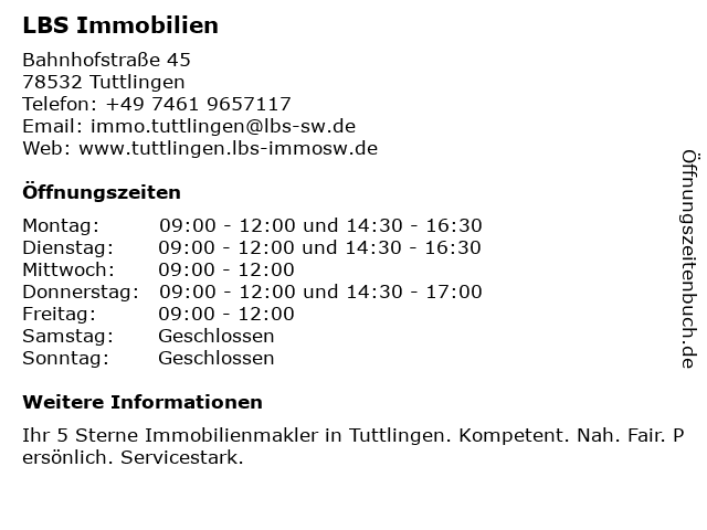 ᐅ Offnungszeiten Lbs Immobilien In Tuttlingen Bahnhofstrasse 45 In Tuttlingen