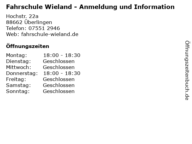 Fahrschule Wieland - Anmeldung und Information in Überlingen: Adresse und Öffnungszeiten