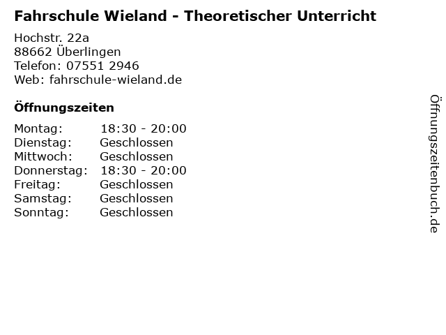 Fahrschule Wieland - Theoretischer Unterricht in Überlingen: Adresse und Öffnungszeiten