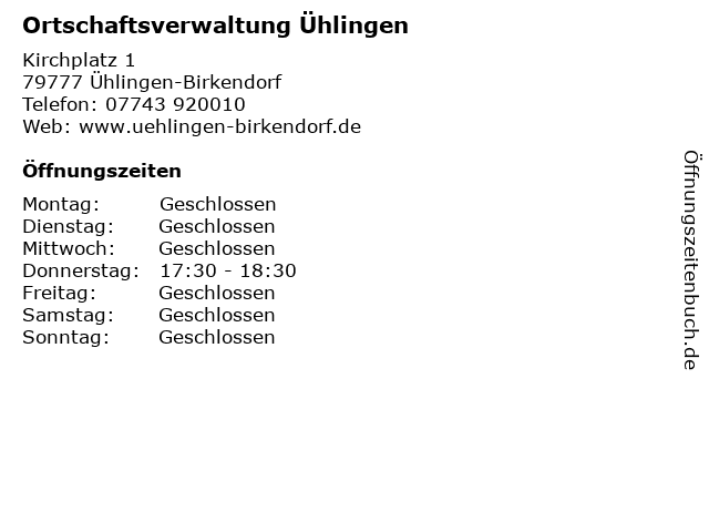 Ortschaftsverwaltung Ühlingen in Ühlingen-Birkendorf: Adresse und Öffnungszeiten