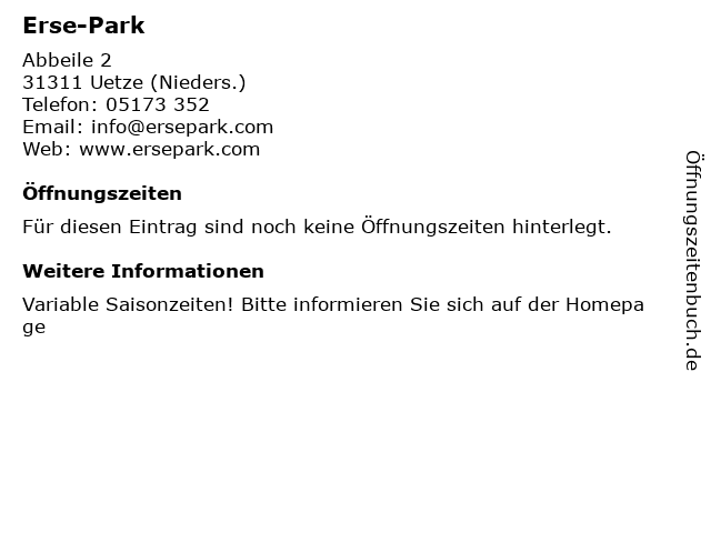 Erse-Park in Uetze (Nieders.): Adresse und Öffnungszeiten