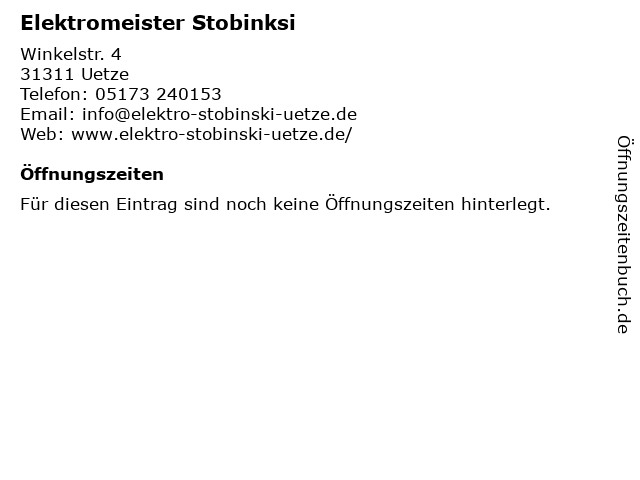 Elektromeister Stobinksi in Uetze: Adresse und Öffnungszeiten
