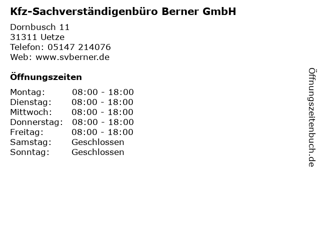 Kfz-Sachverständigenbüro Berner GmbH in Uetze: Adresse und Öffnungszeiten