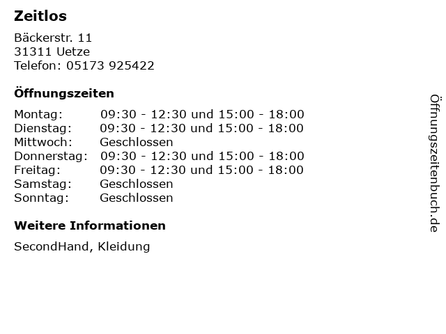 Zeitlos in Uetze: Adresse und Öffnungszeiten