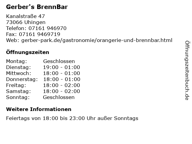 Gerber's BrennBar in Uhingen: Adresse und Öffnungszeiten