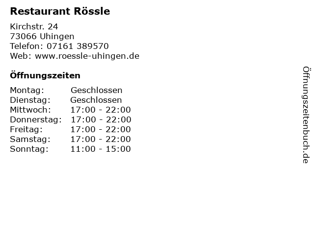 Restaurant Rössle in Uhingen: Adresse und Öffnungszeiten