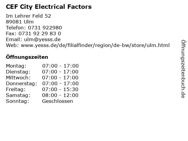 CEF City Electrical Factors in Ulm: Adresse und Öffnungszeiten