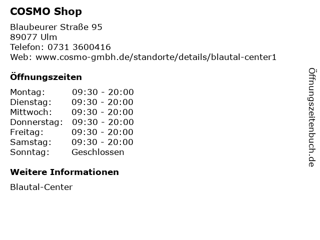 COSMO Shop in Ulm: Adresse und Öffnungszeiten