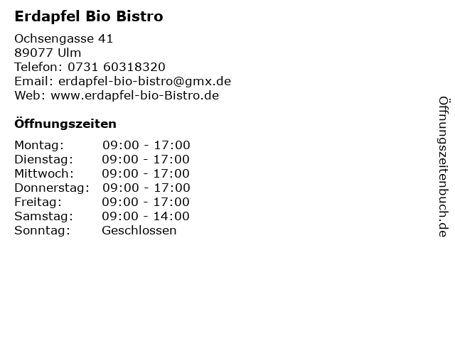 Erdapfel Bio Bistro in Ulm: Adresse und Öffnungszeiten