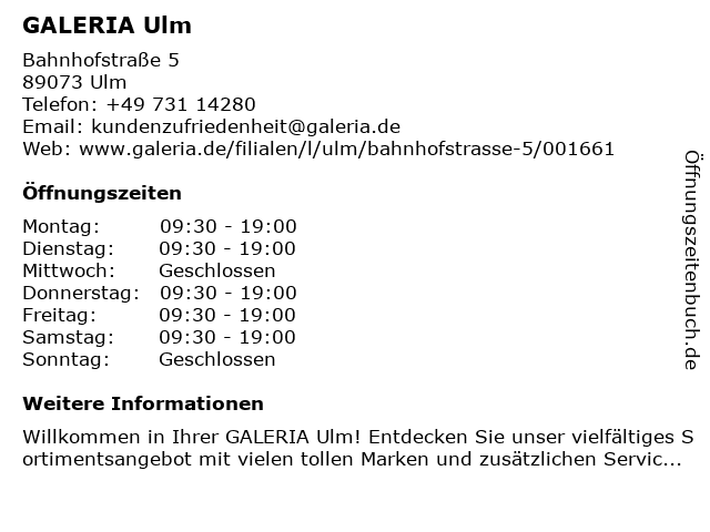 GALERIA Ulm in Ulm: Adresse und Öffnungszeiten