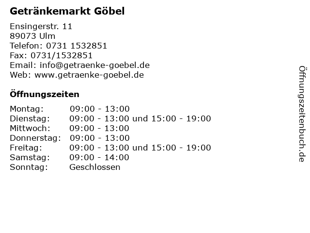 Getränkemarkt Göbel in Ulm: Adresse und Öffnungszeiten