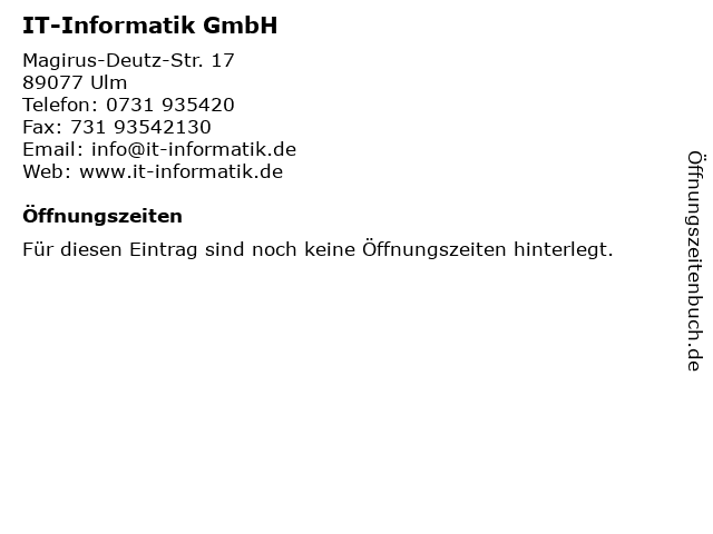 IT-Informatik GmbH in Ulm: Adresse und Öffnungszeiten