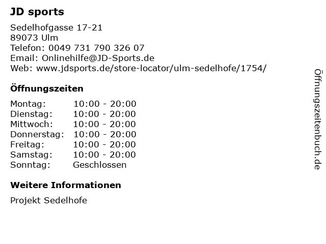 JD sports in Ulm: Adresse und Öffnungszeiten
