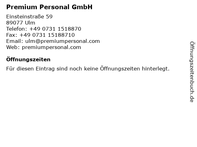 Premium Personal GmbH in Ulm: Adresse und Öffnungszeiten