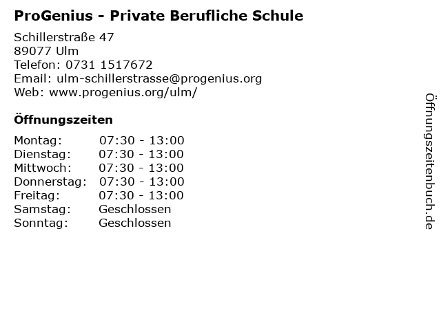 ProGenius - Private Berufliche Schule in Ulm: Adresse und Öffnungszeiten
