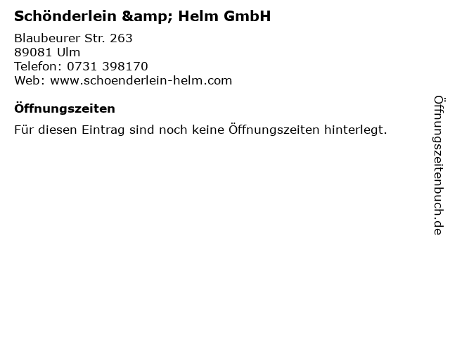 Schönderlein & Helm GmbH in Ulm: Adresse und Öffnungszeiten