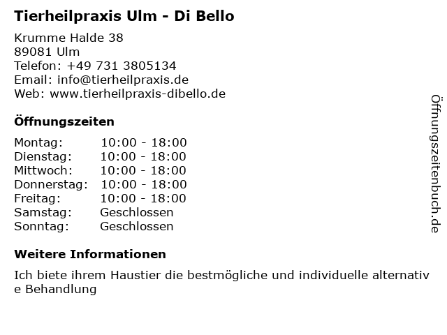 Tierheilpraxis Ulm - Di Bello in Ulm: Adresse und Öffnungszeiten