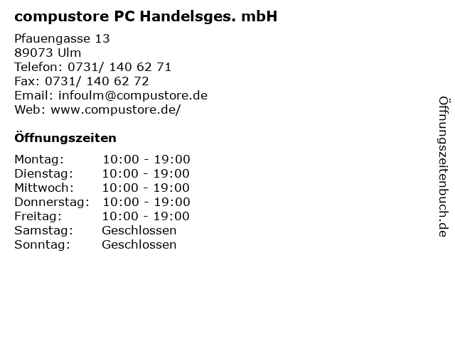 compustore PC Handelsges. mbH in Ulm: Adresse und Öffnungszeiten
