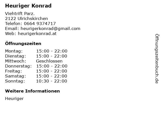 Heuriger Konrad in Ulrichskirchen: Adresse und Öffnungszeiten