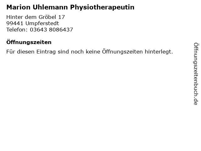 Marion Uhlemann Physiotherapeutin in Umpferstedt: Adresse und Öffnungszeiten