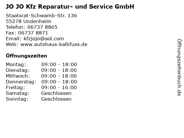 JO JO Kfz Reparatur- und Service GmbH in Undenheim: Adresse und Öffnungszeiten