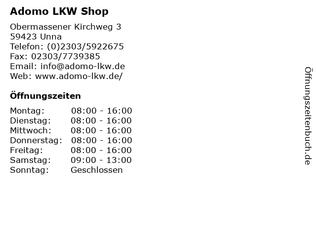 Adomo LKW Shop in Unna: Adresse und Öffnungszeiten