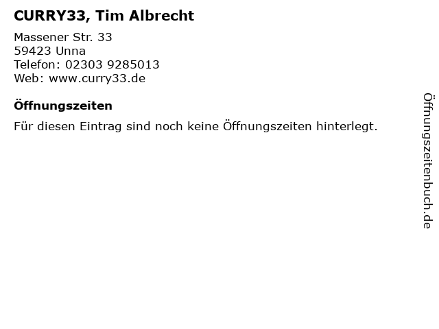 CURRY33, Tim Albrecht in Unna: Adresse und Öffnungszeiten