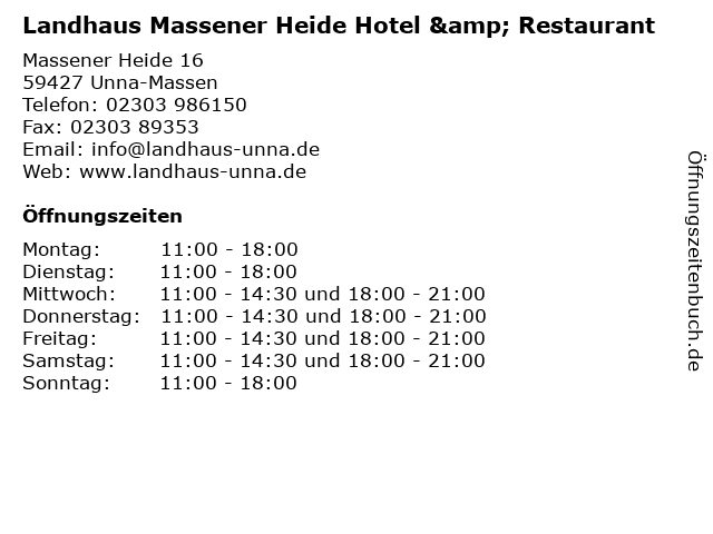 Landhaus Massener Heide Hotel & Restaurant in Unna-Massen: Adresse und Öffnungszeiten