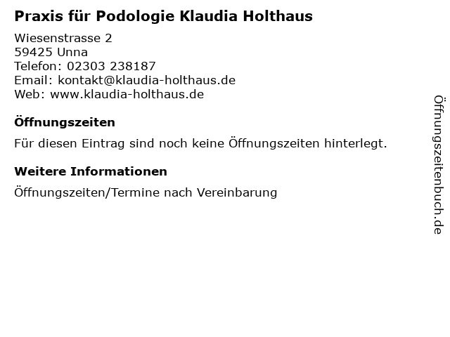 Praxis für Podologie Klaudia Holthaus in Unna: Adresse und Öffnungszeiten