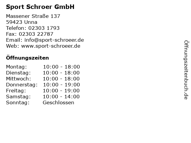 Sport Schroer GmbH in Unna: Adresse und Öffnungszeiten