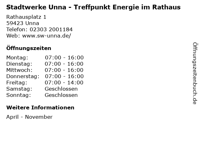 Stadtwerke Unna - Treffpunkt Energie im Rathaus in Unna: Adresse und Öffnungszeiten