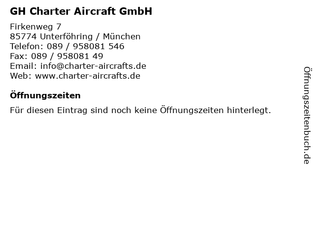 GH Charter Aircraft GmbH in Unterföhring / München: Adresse und Öffnungszeiten